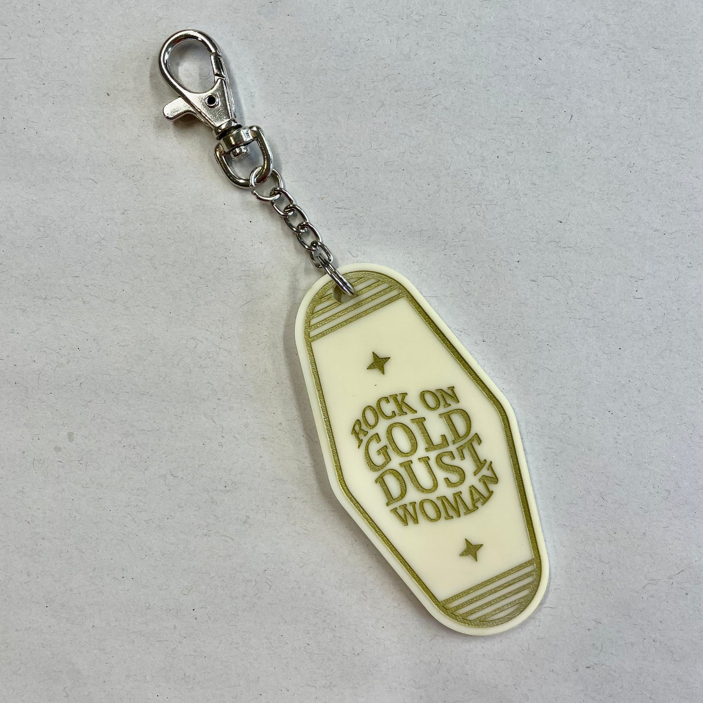 Retro motel style keyring - Gold Dust Woman