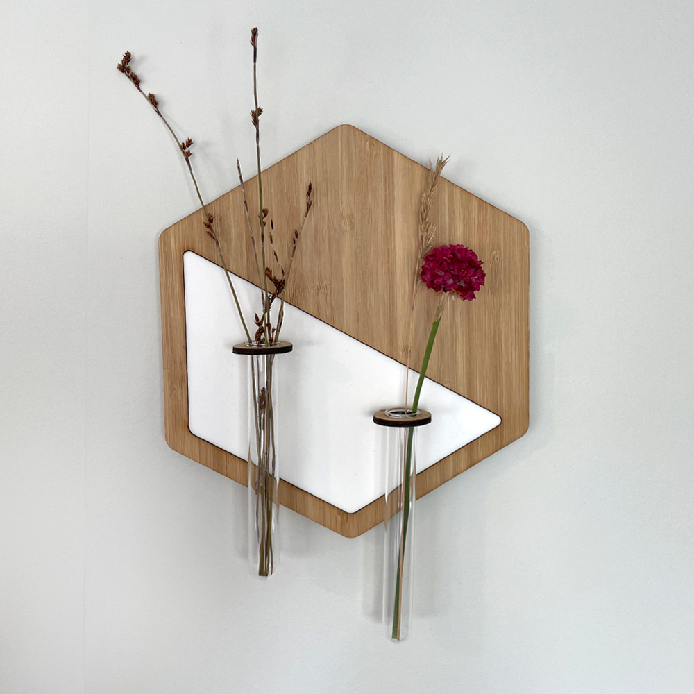 Hexagonal test-tube vase wall hanging